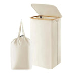 Laundry Basket Foldable 100L Breathable Polyester & Bamboo Handles