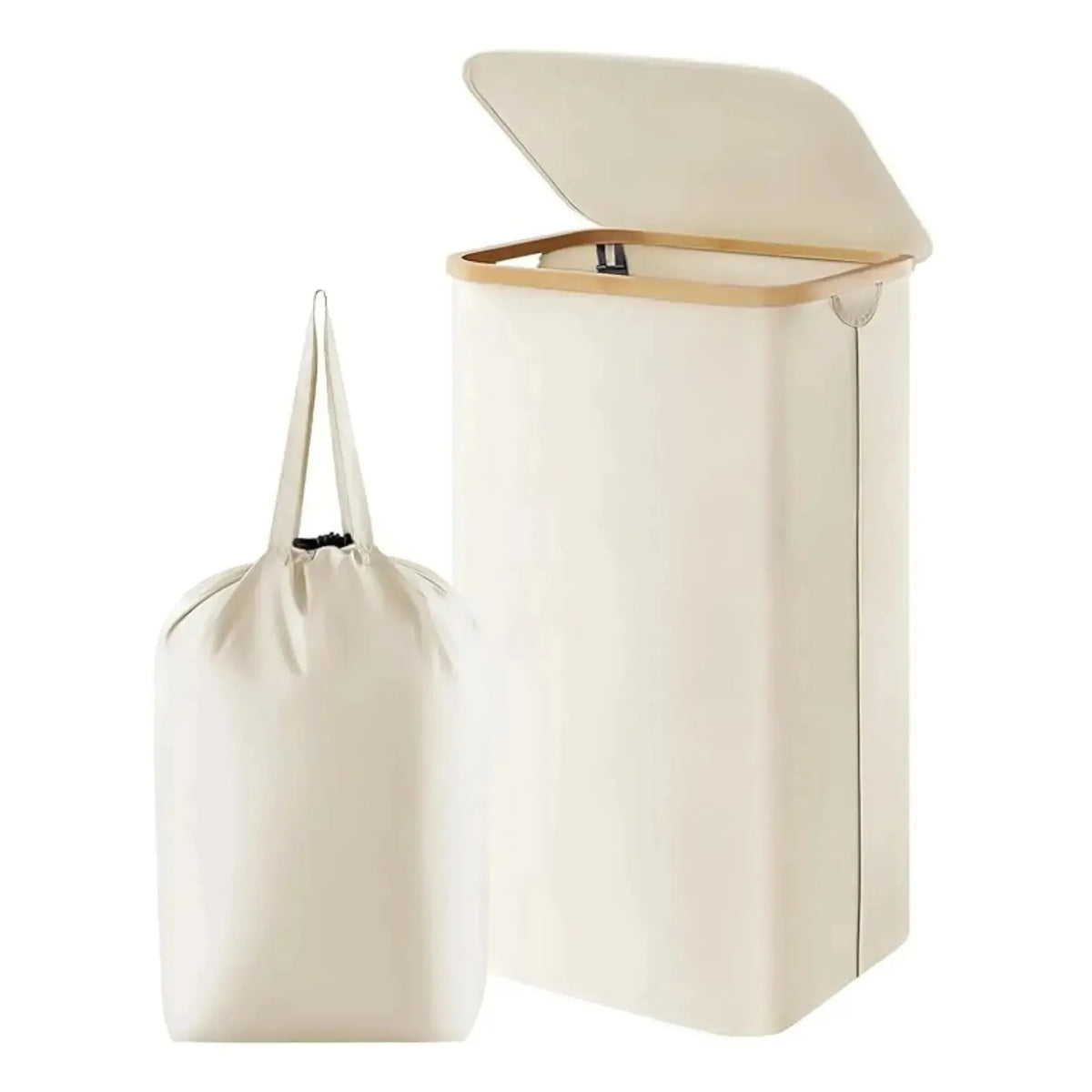 Laundry Basket Foldable 100L Breathable Polyester & Bamboo Handles