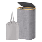 Laundry Basket Foldable 100L Breathable Polyester & Bamboo Handles