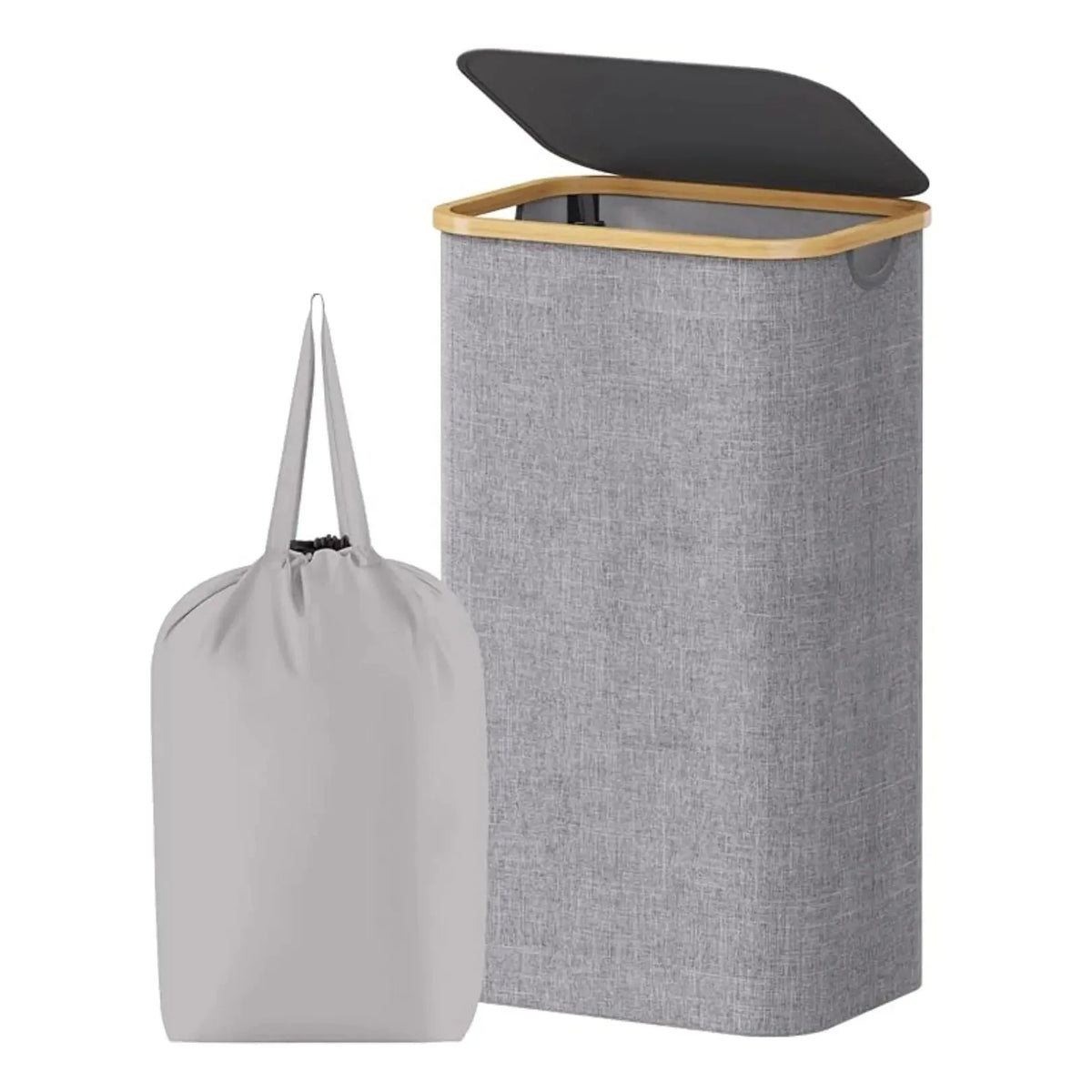 Laundry Basket Foldable 100L Breathable Polyester & Bamboo Handles