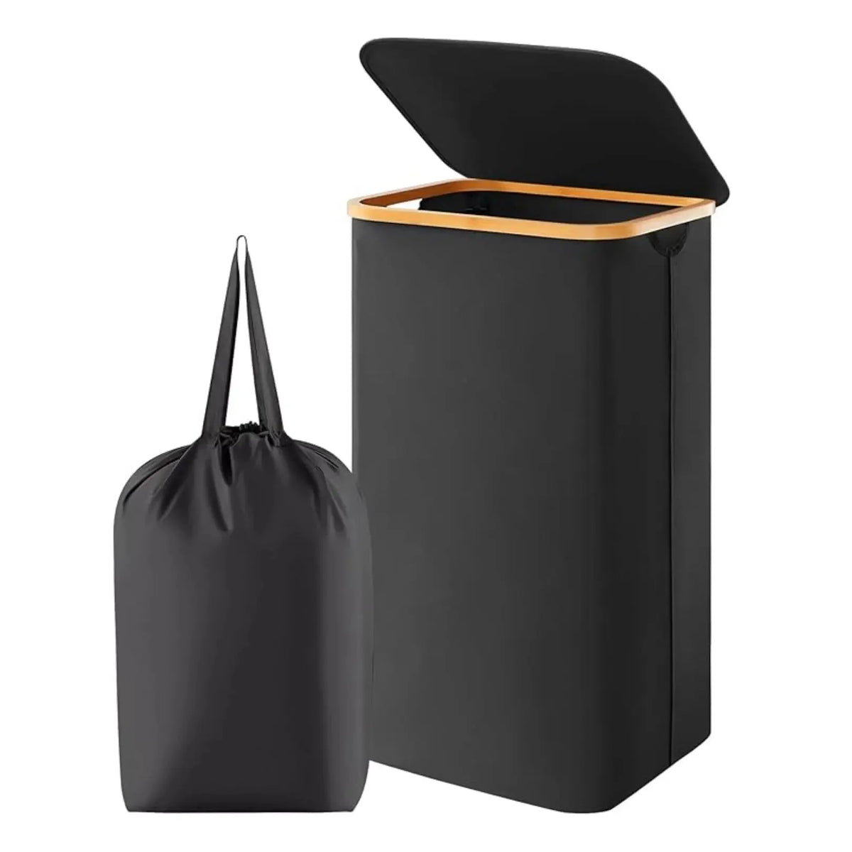 Laundry Basket Foldable 100L Breathable Polyester & Bamboo Handles