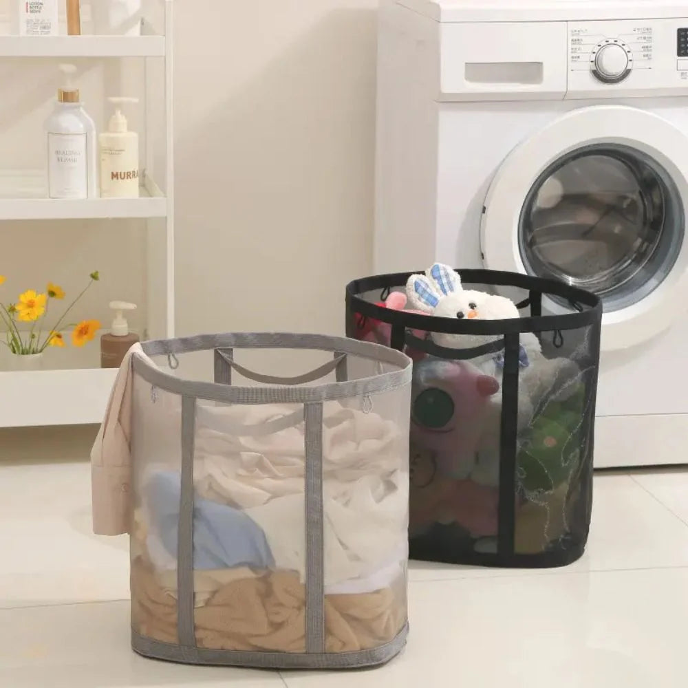 Laundry Basket Foldable Ventilated Nylon Mesh Hanging Loop