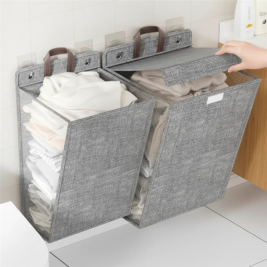 Laundry Basket Foldable Wall-Mounted Self-Adhesive