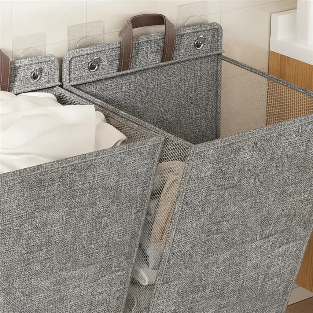 Laundry Basket Foldable Wall-Mounted Self-Adhesive