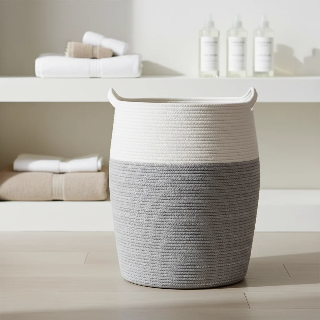 Laundry Basket Large Woven Breathable With Integrated Handles