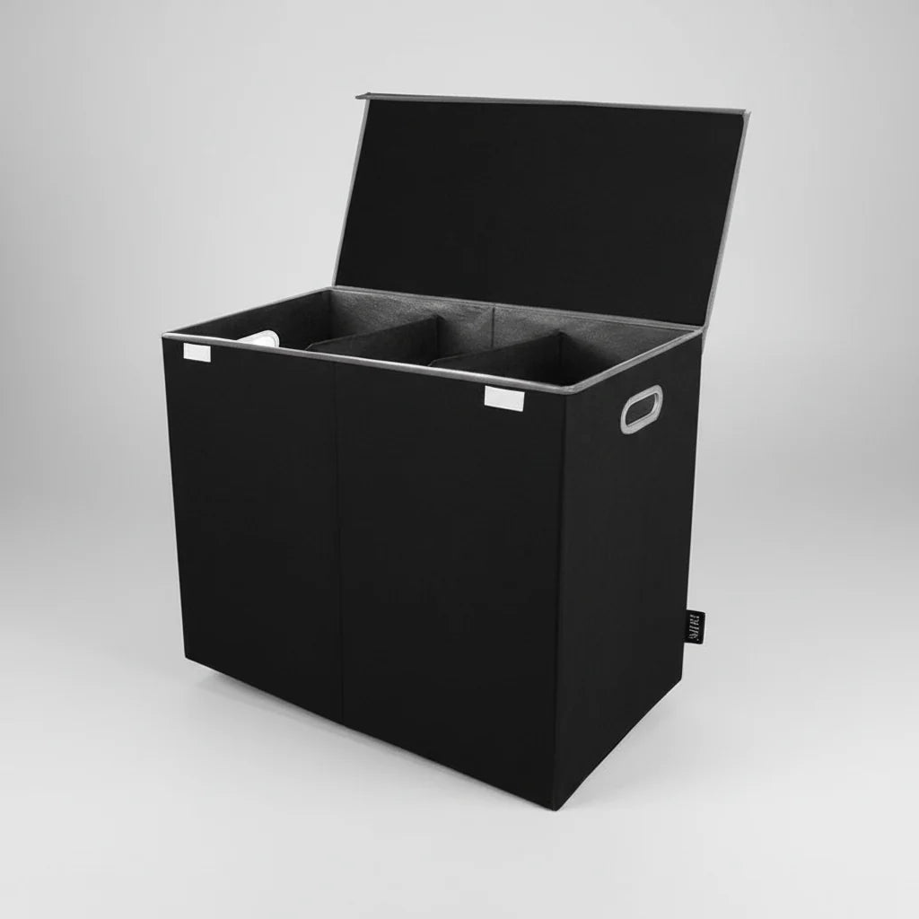 Laundry Basket Triple-Compartment Collapsible With Lid