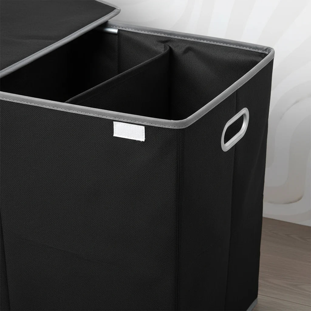 Laundry Basket Triple-Compartment Collapsible With Lid
