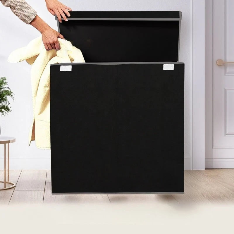Laundry Basket Triple-Compartment Collapsible With Lid
