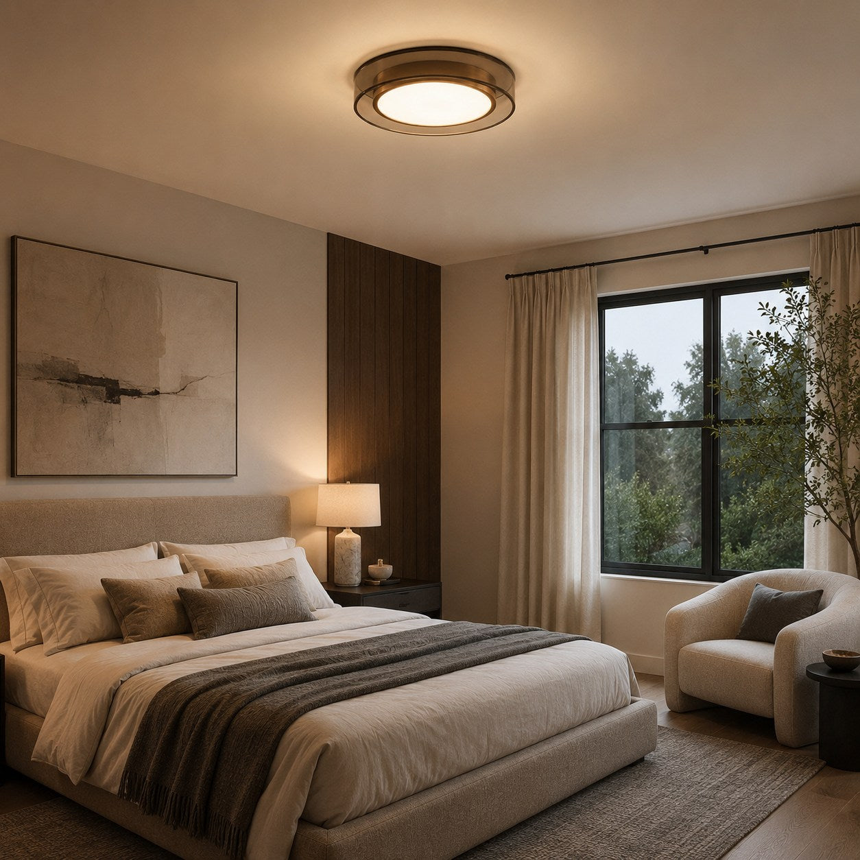 Layered Glass Color-Adjustable LED Flush Mount Ceiling Light (Remote Control)