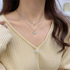 Layered Necklace Hypoallergenic Silver Butterfly Pendant & Crystal Accent