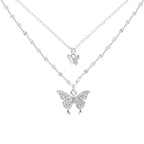Layered Necklace Hypoallergenic Silver Butterfly Pendant & Crystal Accent