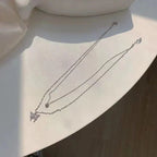 Layered Necklace Hypoallergenic Silver Butterfly Pendant & Crystal Accent