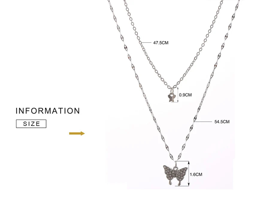 Layered Necklace Hypoallergenic Silver Butterfly Pendant & Crystal Accent