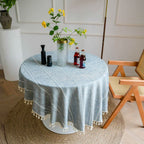 Leaf-Embroidered Microfiber Round Tablecloth (55 in)