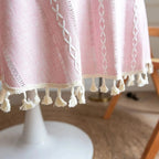 Leaf-Embroidered Microfiber Round Tablecloth (55 in)