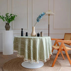 Leaf-Embroidered Microfiber Round Tablecloth (55 in)