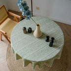 Leaf-Embroidered Microfiber Round Tablecloth (55 in)