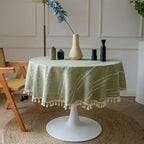 Leaf-Embroidered Microfiber Round Tablecloth (55 in)