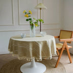 Leaf-Embroidered Microfiber Round Tablecloth (55 in)