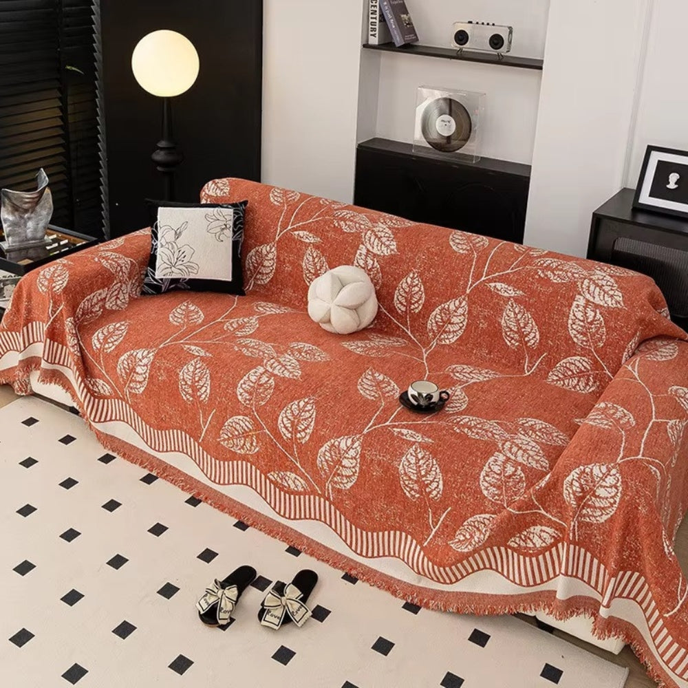 Leaf-Pattern Chenille Anti-Slip Sofa Cover