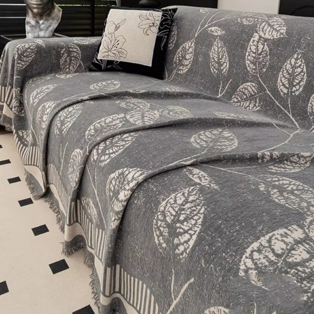 Leaf-Pattern Chenille Anti-Slip Sofa Cover