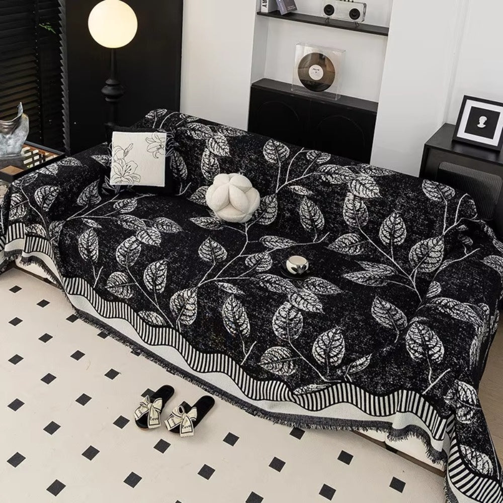 Leaf-Pattern Chenille Anti-Slip Sofa Cover