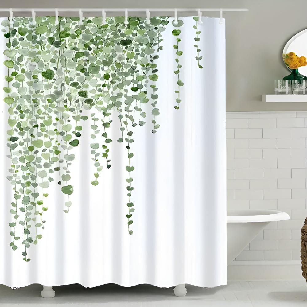 Leaf Vine Print Mold-Resistant Polyester Shower Curtain