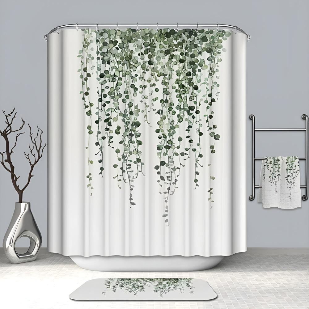 Leaf Vine Print Mold-Resistant Polyester Shower Curtain