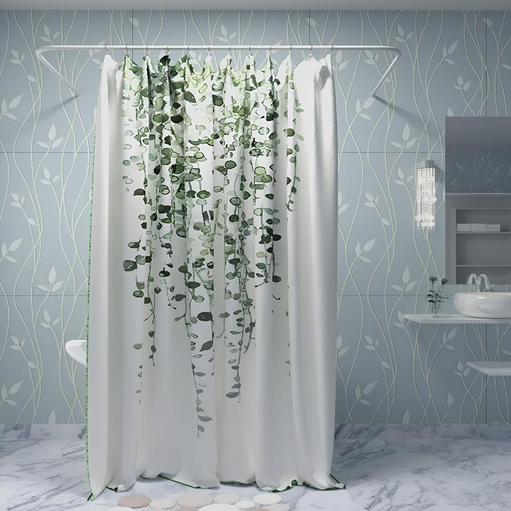 Leaf Vine Print Mold-Resistant Polyester Shower Curtain
