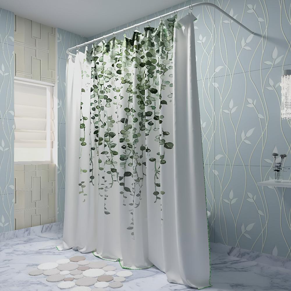 Leaf Vine Print Mold-Resistant Polyester Shower Curtain