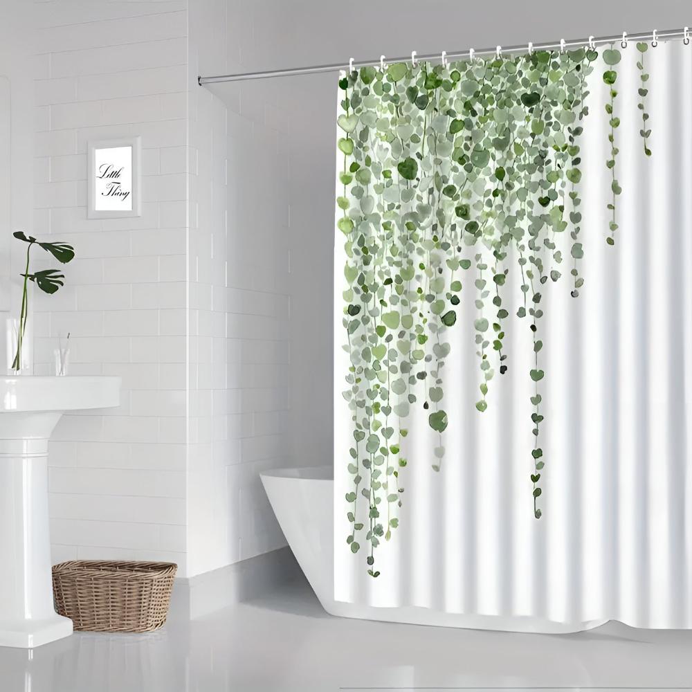 Leaf Vine Print Mold-Resistant Polyester Shower Curtain