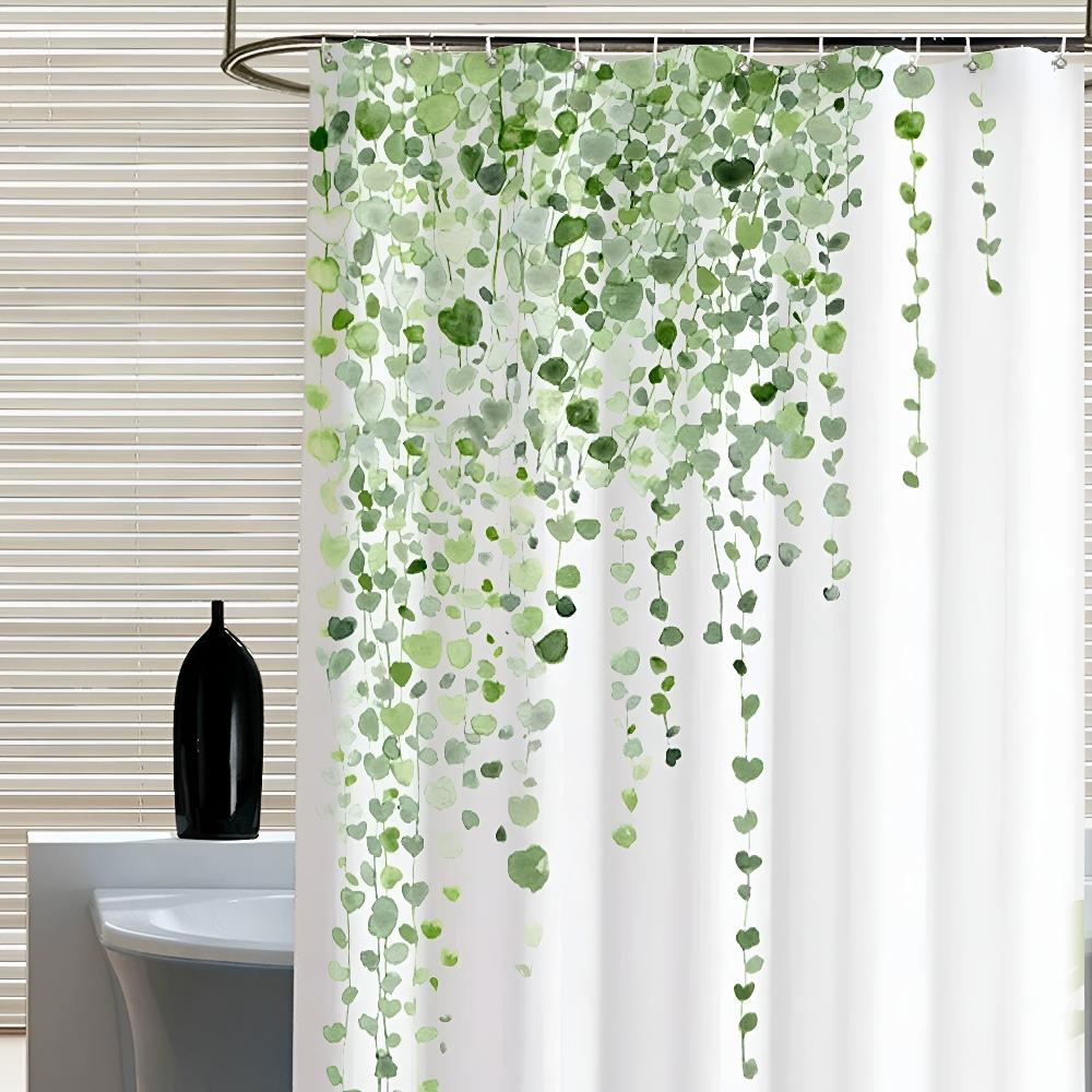 Leaf Vine Print Mold-Resistant Polyester Shower Curtain