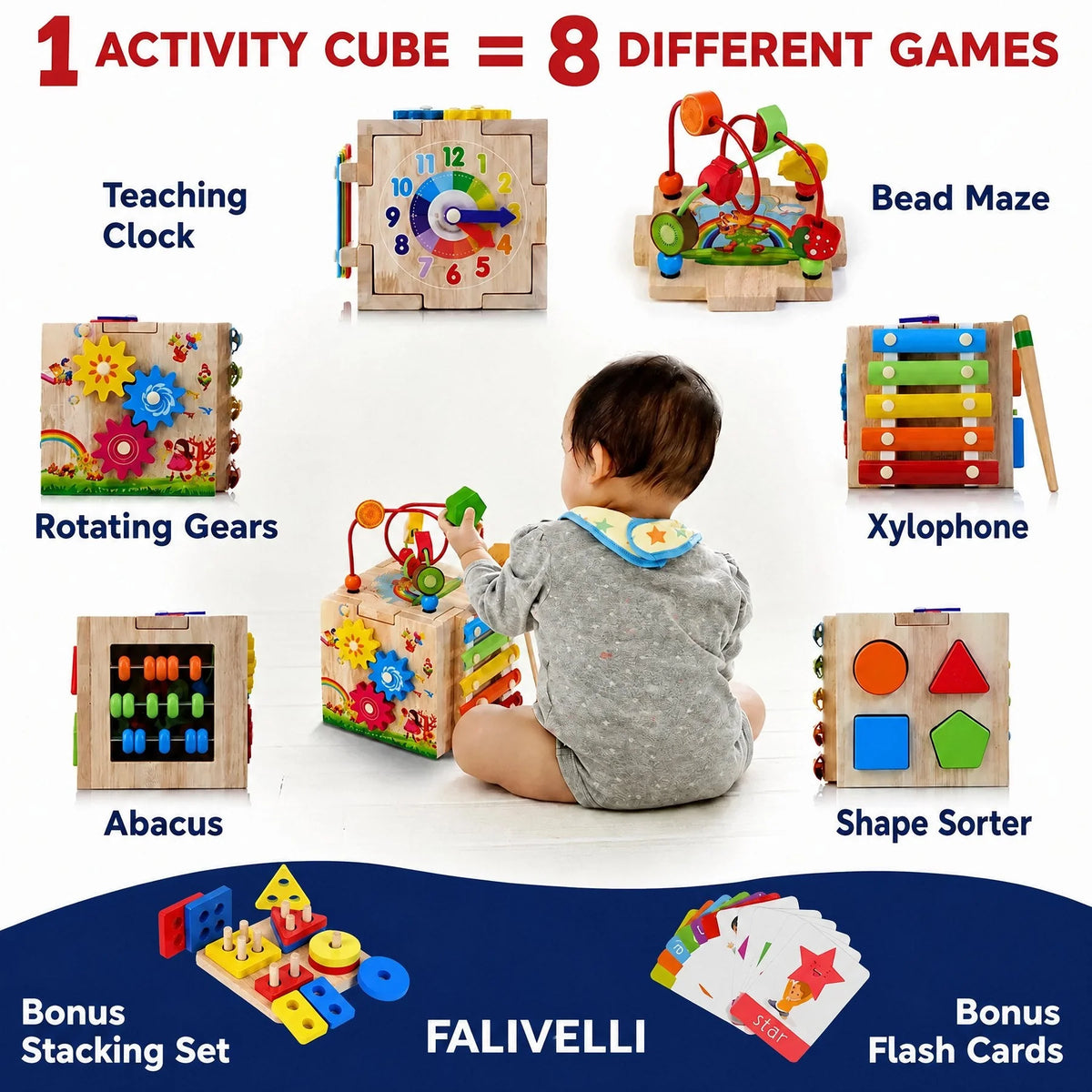 Learning Cube 8-in-1 Rubberwood Activity Toy