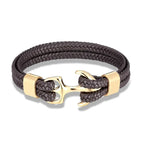 Leather Bracelet Adjustable Fit Stainless Steel Anchor