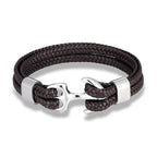 Leather Bracelet Adjustable Fit Stainless Steel Anchor
