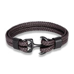 Leather Bracelet Adjustable Fit Stainless Steel Anchor