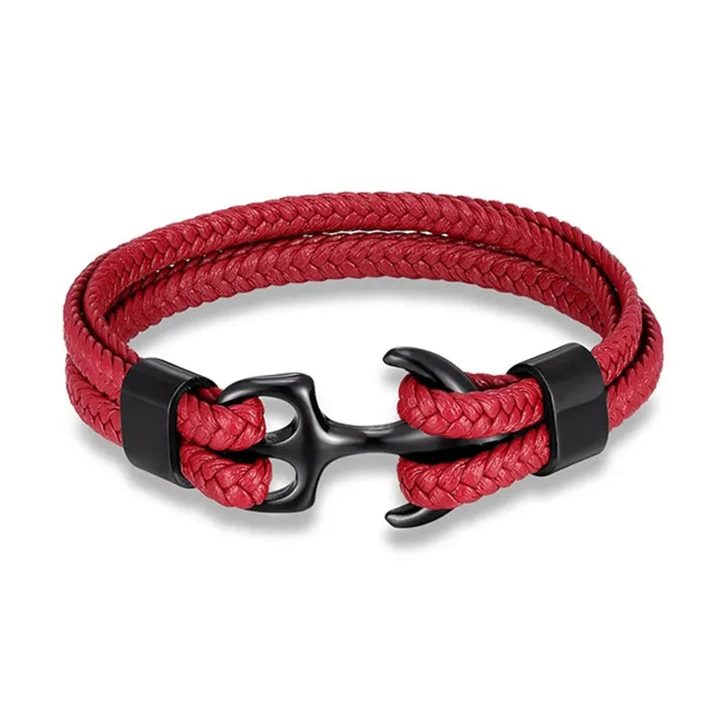 Leather Bracelet Adjustable Fit Stainless Steel Anchor