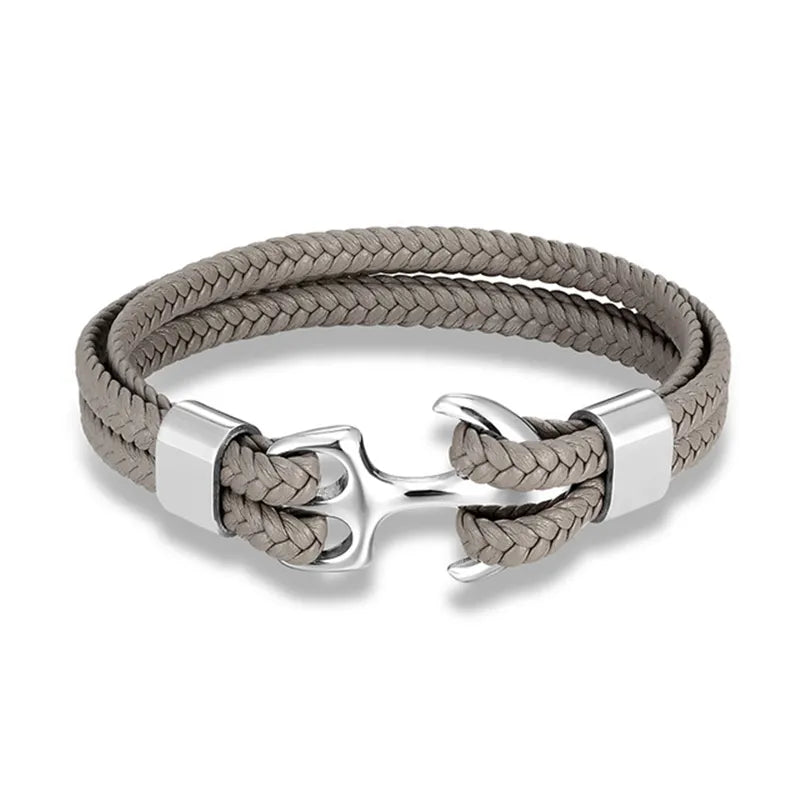 Leather Bracelet Nautical Anchor Adjustable Clasp