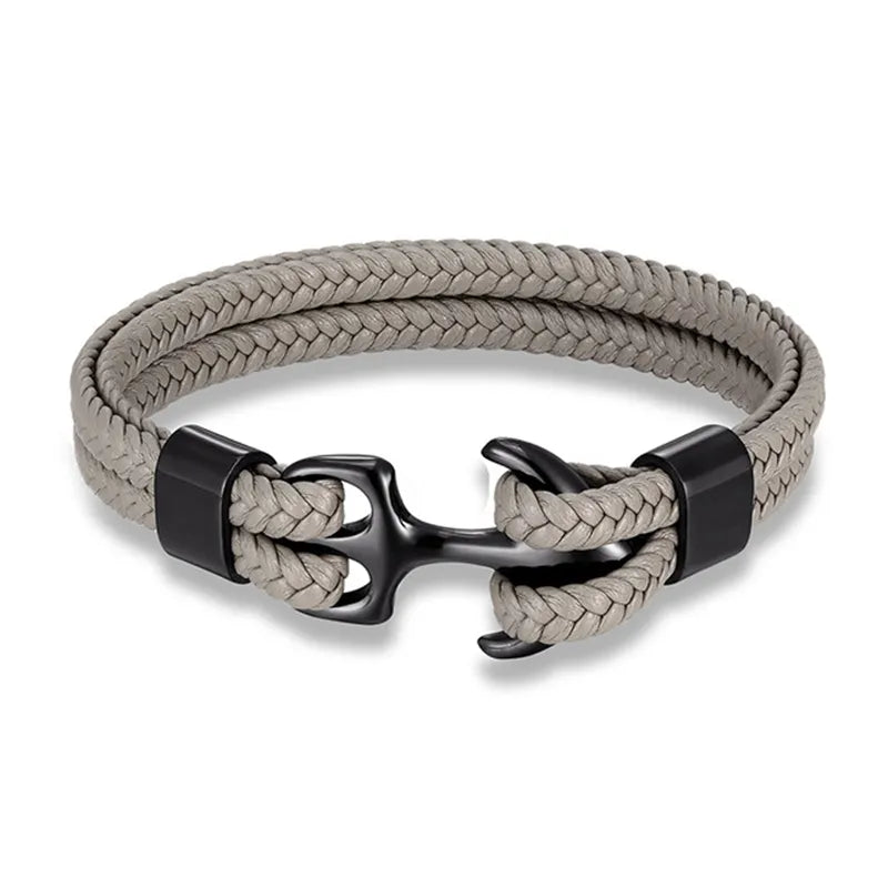 Leather Bracelet Nautical Anchor Adjustable Clasp