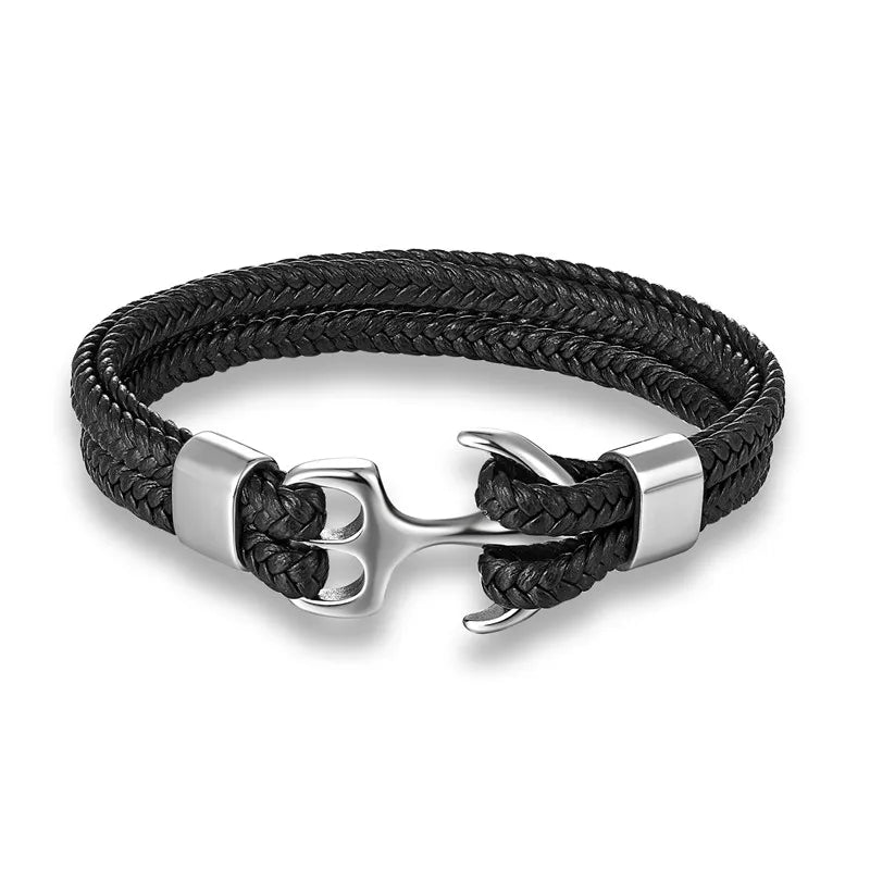 Leather Bracelet Nautical Anchor Adjustable Clasp