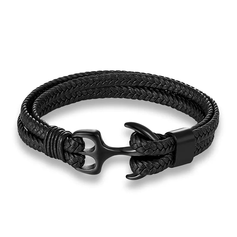 Leather Bracelet Nautical Anchor Adjustable Clasp
