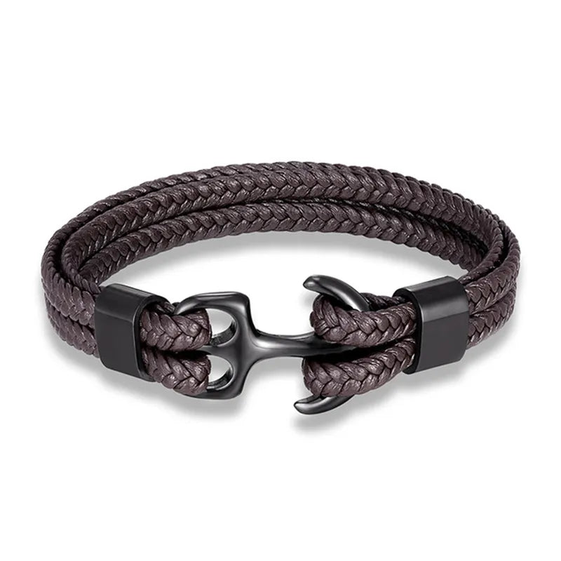Leather Bracelet Nautical Anchor Adjustable Clasp