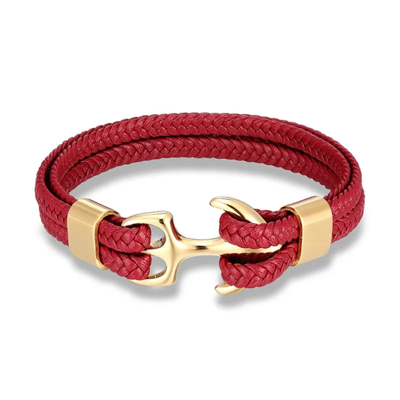 Leather Bracelet Nautical Anchor Adjustable Clasp