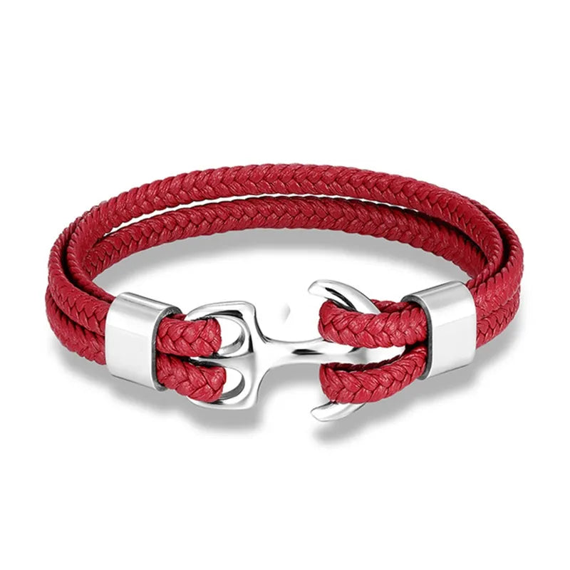 Leather Bracelet Nautical Anchor Adjustable Clasp