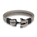 Leather Bracelet Stainless Steel Anchor Adjustable Fit