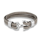 Leather Bracelet Stainless Steel Anchor Adjustable Fit