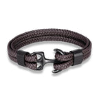 Leather Bracelet Stainless Steel Anchor Adjustable Fit