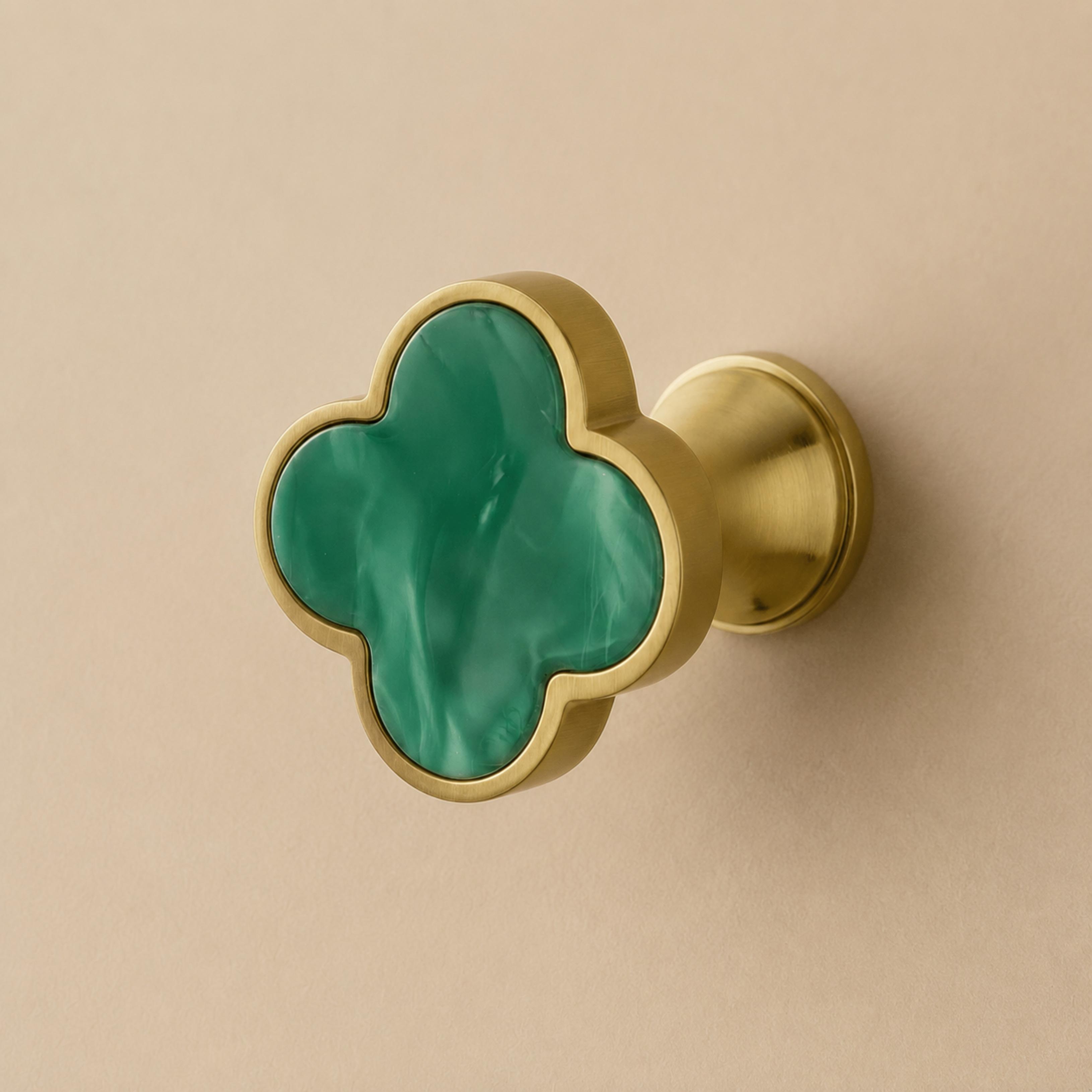 Leather & Brass Four-Leaf Clover Cabinet Knob
