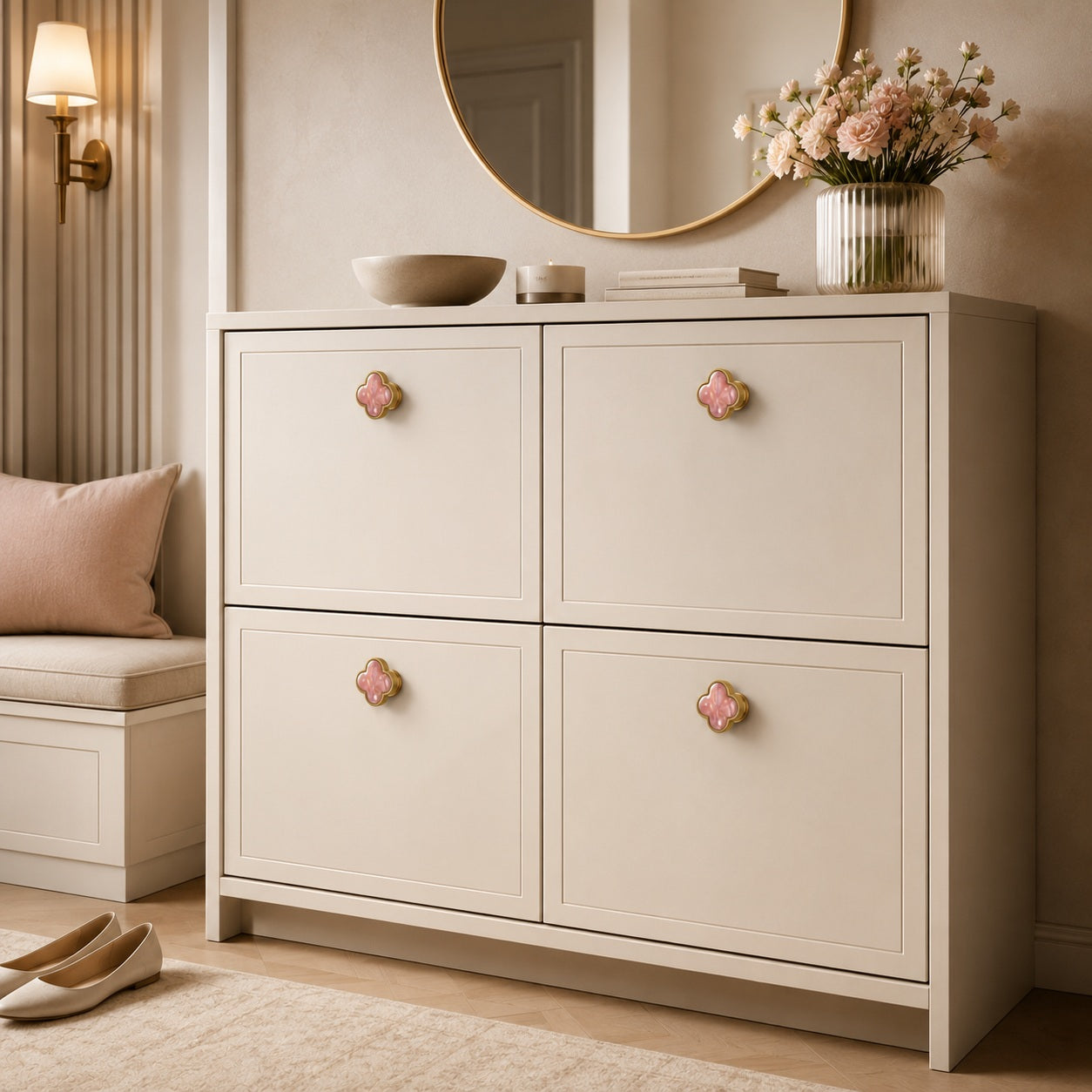 Leather & Brass Four-Leaf Clover Cabinet Knob