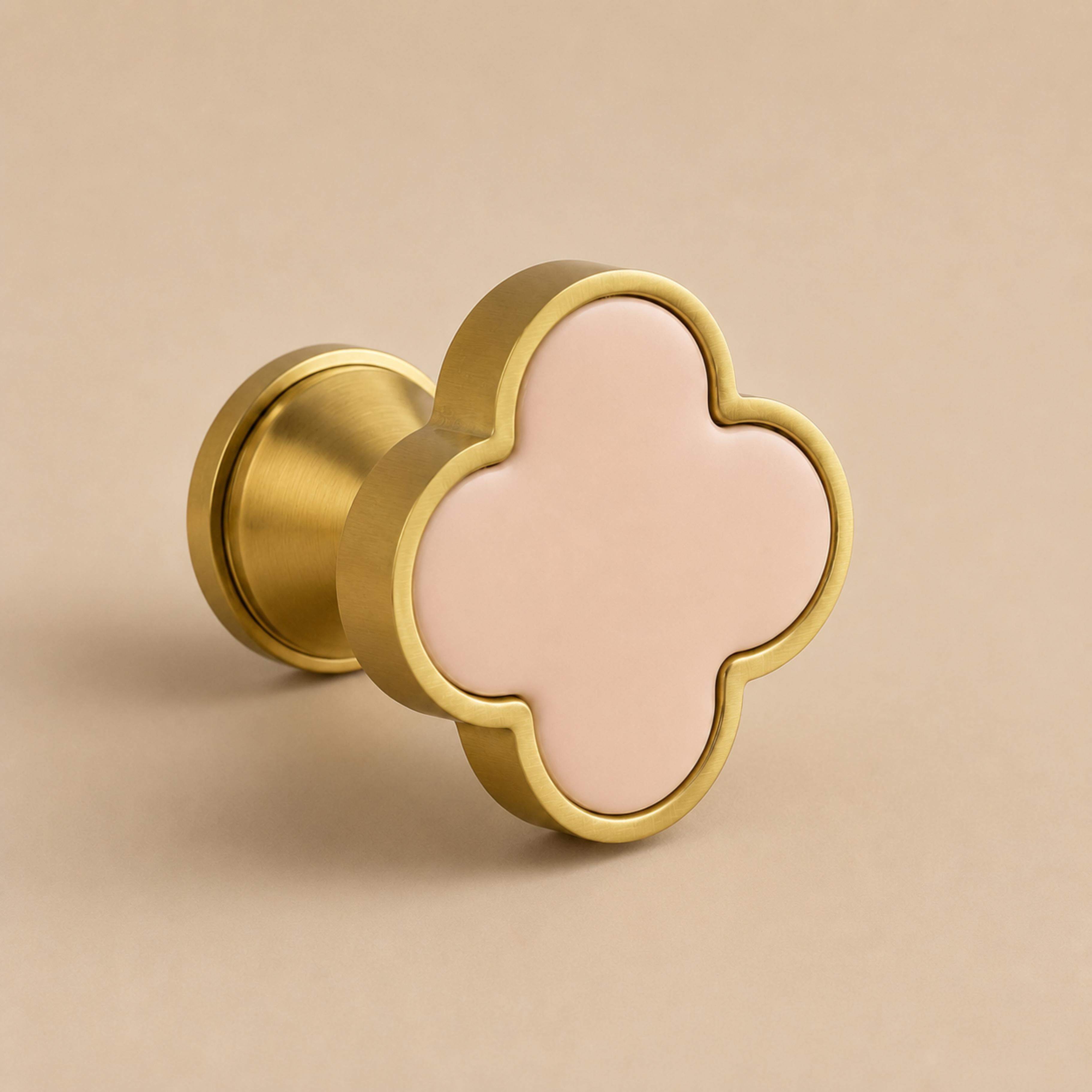 Leather & Brass Four-Leaf Clover Cabinet Knob